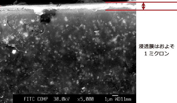 従来のコート剤、浸透膜はおよそ1ミクロン